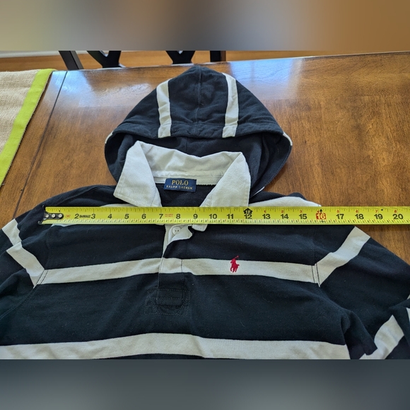 Polo Ralph Lauren Striped Rugby shirt Size women's M? black/white hooded - Picture 5 of 14